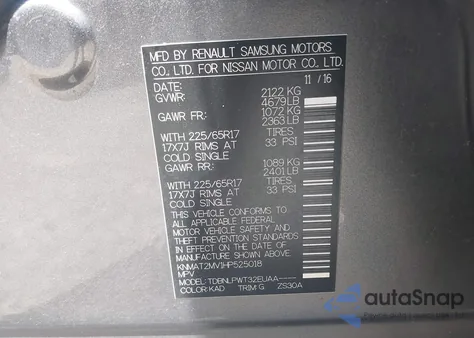 2017 Nissan Rogue S z USA, uszkodzony, nr VIN KNMAT2MV1HP525018